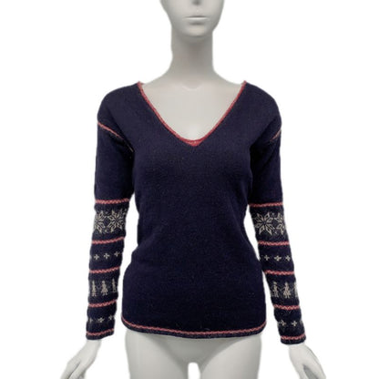 Chanel Knit Sweater P46908k05927 Coco Mark Nordic Pattern Navy X Red Size 36
