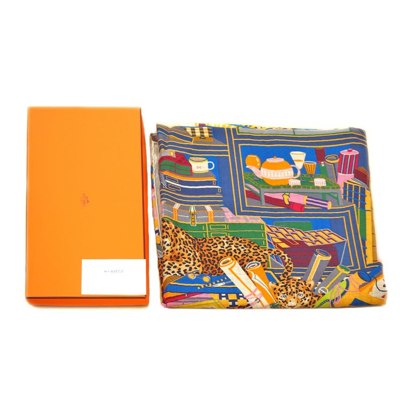 Hermes H243762s Carre 140 12 Leopards Beige Blue - Large Size Silk 30%