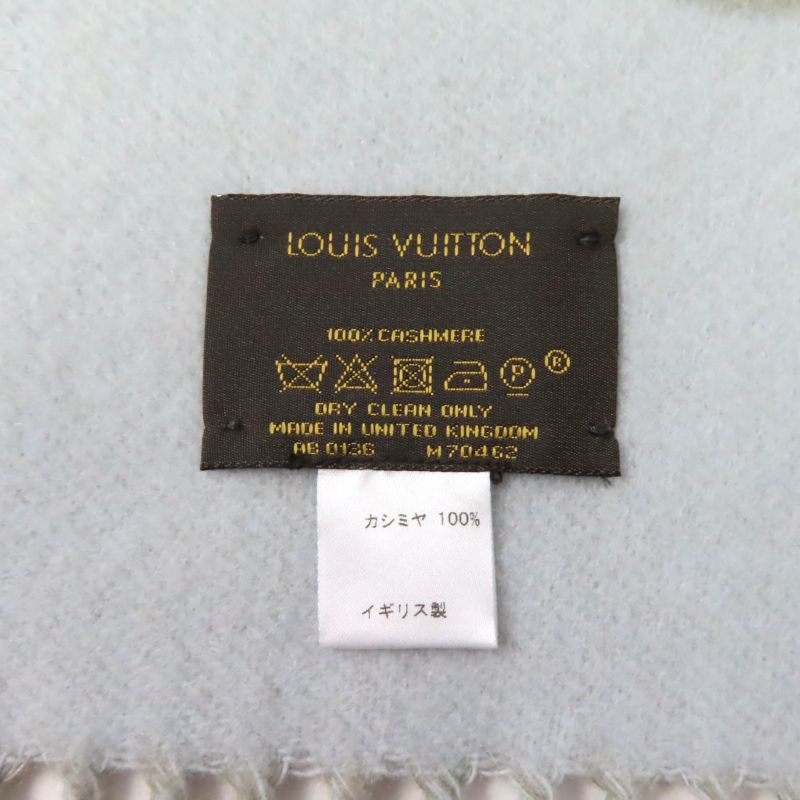 Louis Vuitton M70462 Echarpe Reykjavik 100% Cashmere Stole Grey Light Blue Made
