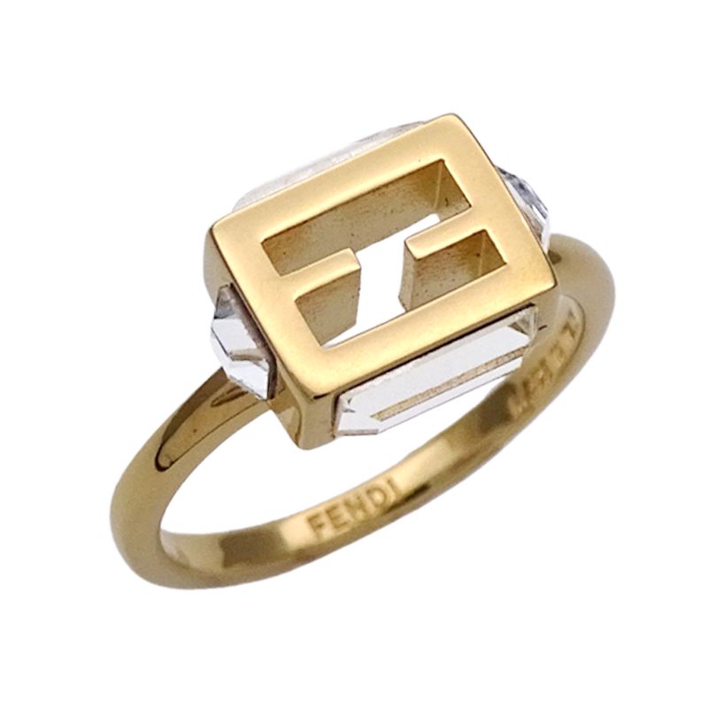 Fendi Ring Women's Brand Baguette Ring Metal Gold 8ah813 W2Y S Crystal Bijoux