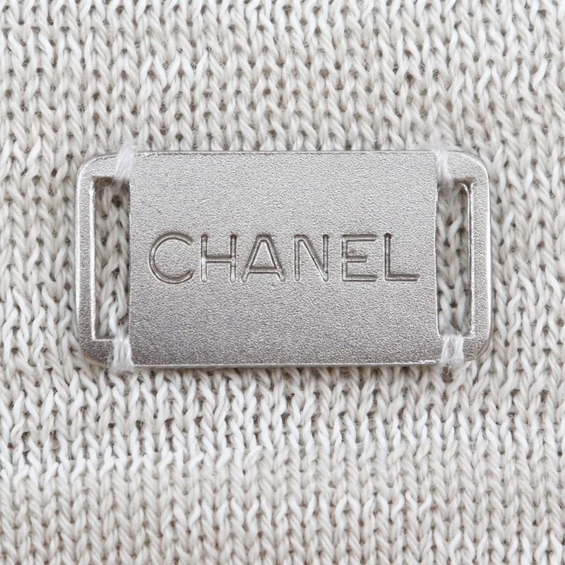 Chanel Logo Plate P12872v00569 Cotton Beige Women's Cardigan