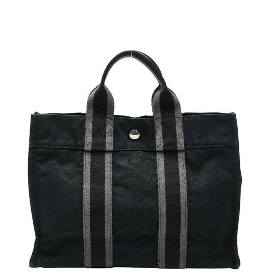 Hermes Fourre Tout Tote PM Tote Handbag Black Gray Canvas Women Hermes