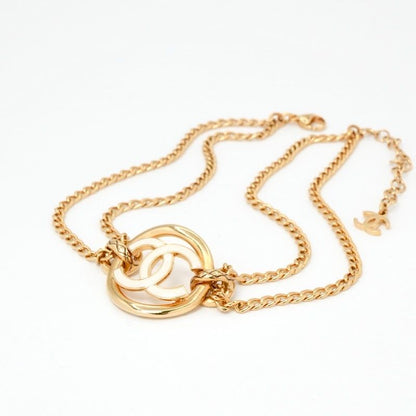 Chanel Necklace Pendant Choker Gold White Here Mark Circle