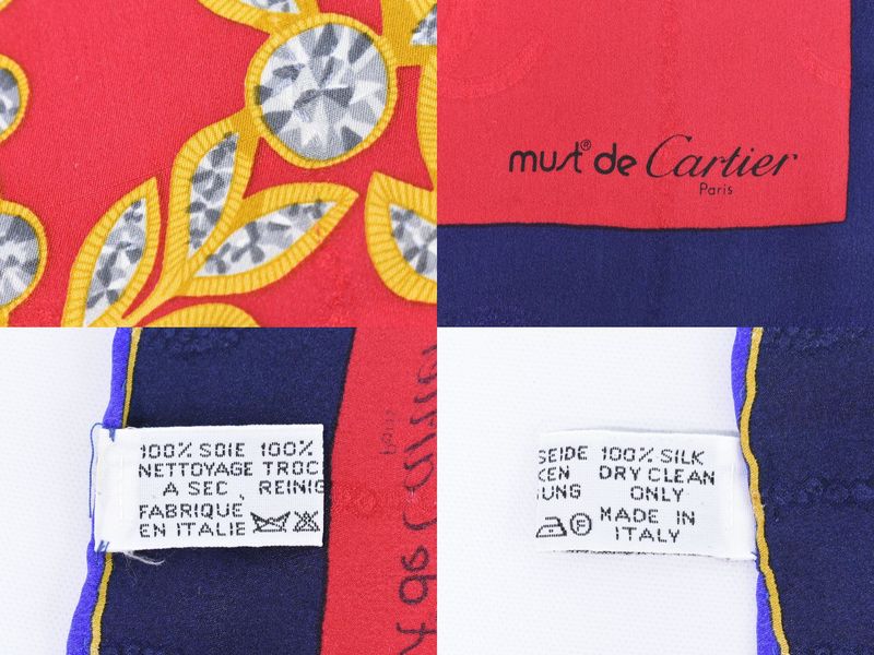 Authentic Cartier Jewelry Pattern Scarf Shawl Bandana Silk Red Navy Multicolor