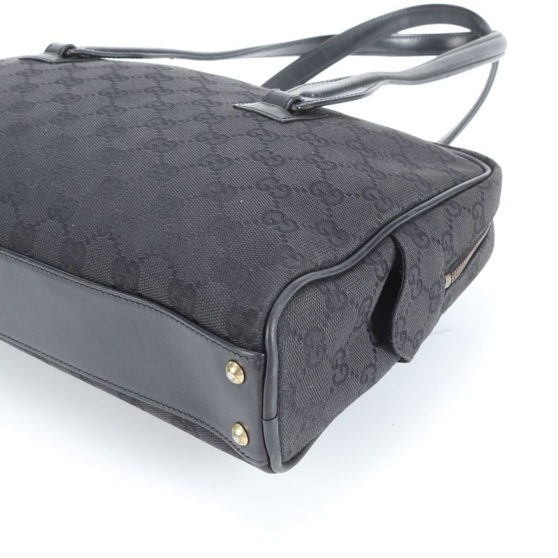 Gucci GG Canvas 90674 Leather Tote Bag Shoulder Hand Black Gold Hardware