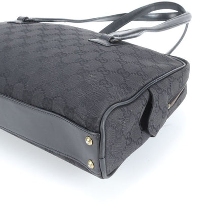 Gucci GG Canvas 90674 Leather Tote Bag Shoulder Hand Black Gold Hardware