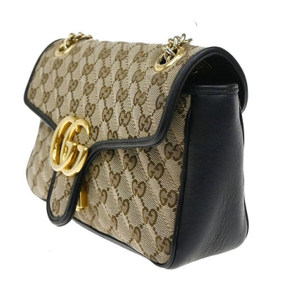 Gucci Marmont Chain Shoulder Bag Canvas Leather Beige Black 631ka861