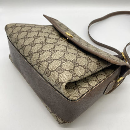 Gucci Old Gucci 001 113 6165 Shoulder Bag GG Supreme Leather Beige Brown Ladies