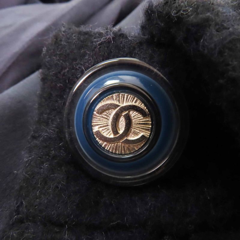 CHANEL P62024 Alpaca Coco-mark Buttoned Extra Long Length Coat Dark Navy 38