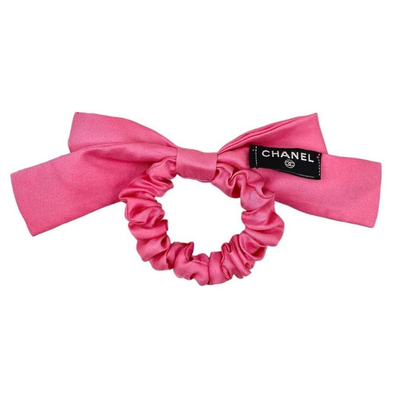 (near Fine) Chanel Aa9064 Logo Silk Ribbon Chou Pink Hair Accessory W/box Used