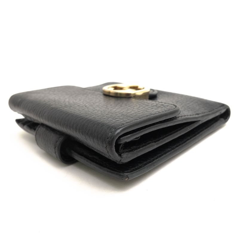 Gucci Wallet Women Leather Genuine Black 598167 Interlocking G with Coin Purse