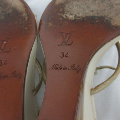 Louis Vuitton Leather Monogram Flower Strap Wedge Sole Sandals Small Size 34