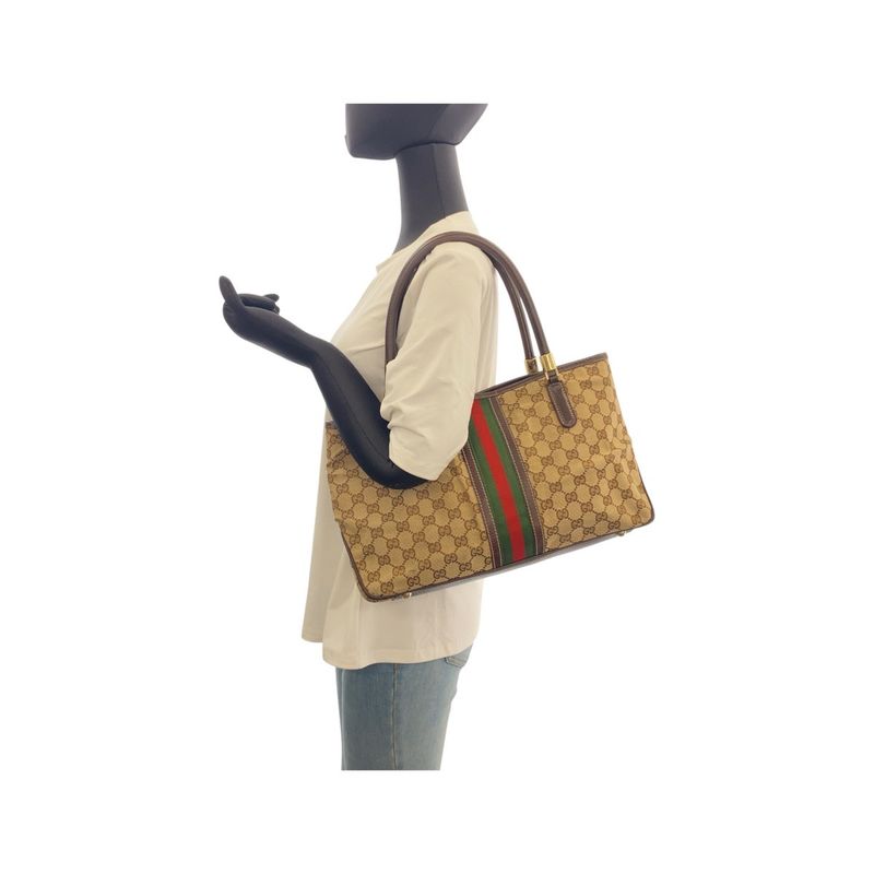 Gucci Sherry Line Beige Ivory Brown GG Canvas 161717 Tote Bag Shoulder Bag