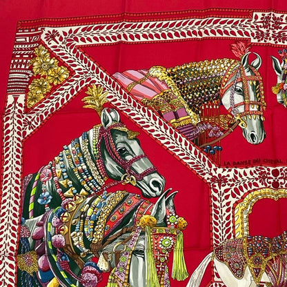 Hermes Scarf Carre 90 LA Danse DU Cheval Marwari Dancing Horses Silk Red