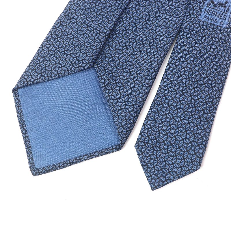 Hermes 7695 OA 100% Silk Geometric Pattern Wide Tie Blue With Box Men's