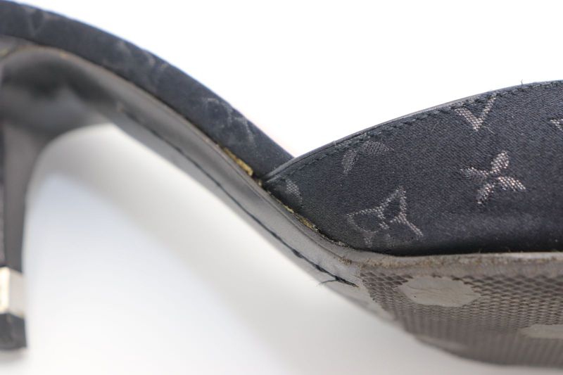 Louis Vuitton Monogram Satin Mule Sandals Women's 37 Ma1020 Black Made In Italy