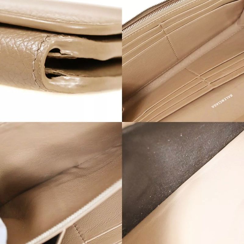 Balenciaga Long Wallet Logo Everyday Leather Beige 30bs131