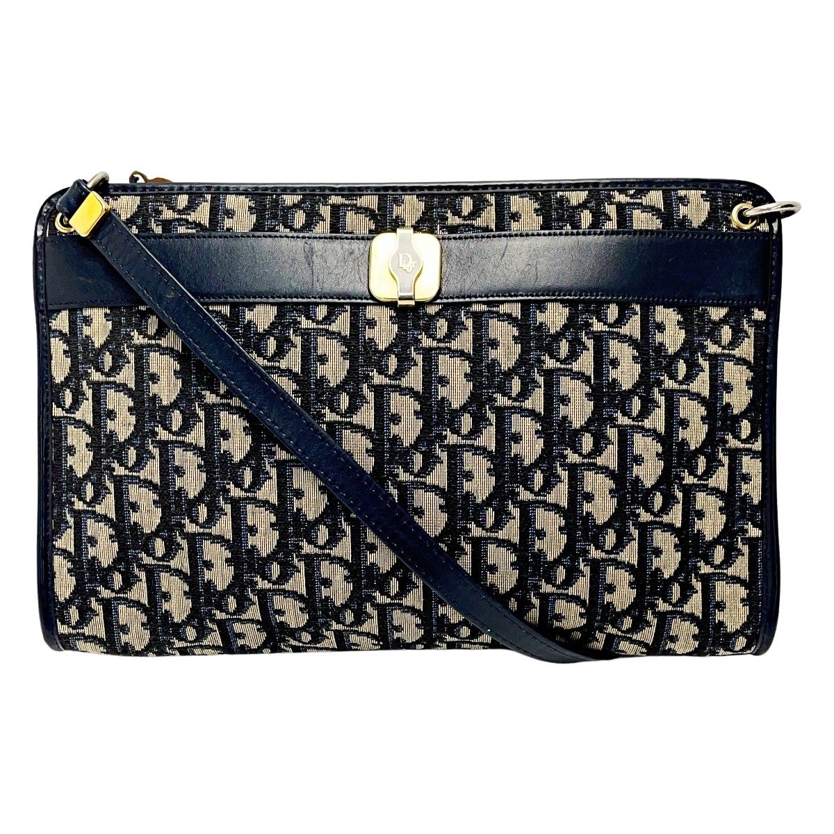 Christian Dior Trotter Navy X Gray Shoulder Bag Women's Gold Hardware