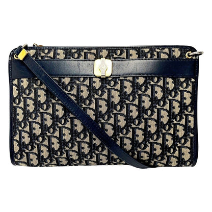 Christian Dior Trotter Navy X Gray Shoulder Bag Women's Gold Hardware