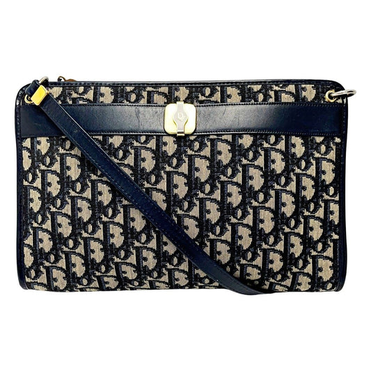Christian Dior Trotter Navy X Gray Shoulder Bag Women's Gold Hardware