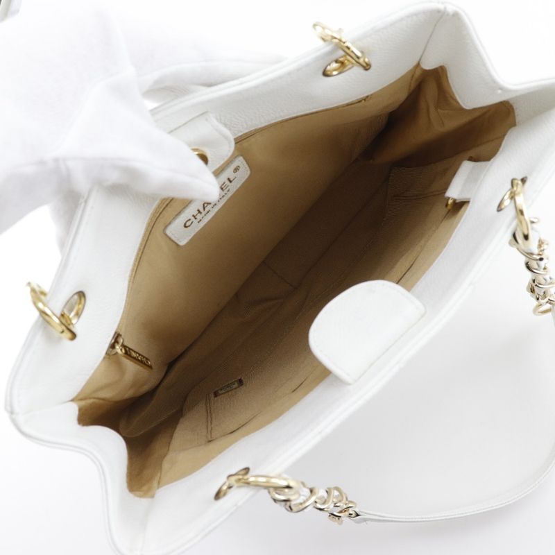 Chanel PST Chain Tote Caviar Skin White Women Shoulder Bag