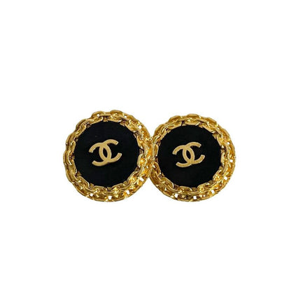 Chanel Vintage Coco Mark Chain Motif Earrings Accessory Women's