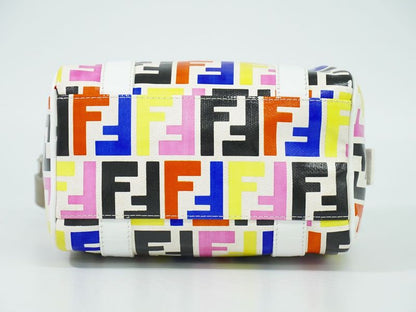 Authentic Fendi Zucca Mini Boston Bag Handbag PVC White Multicolor 8bl071 Zucca