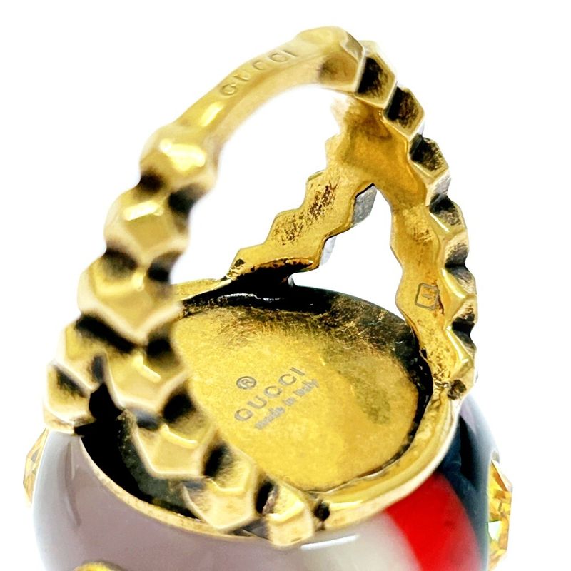 Gucci GP Rhinestone Vintage Web Ring Yellow 307431 Ring with Box