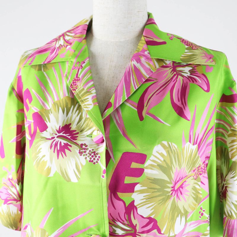 Gucci 22AW 694890 100% Silk Floral Print Short-sleeved Shirt Light Green Pink