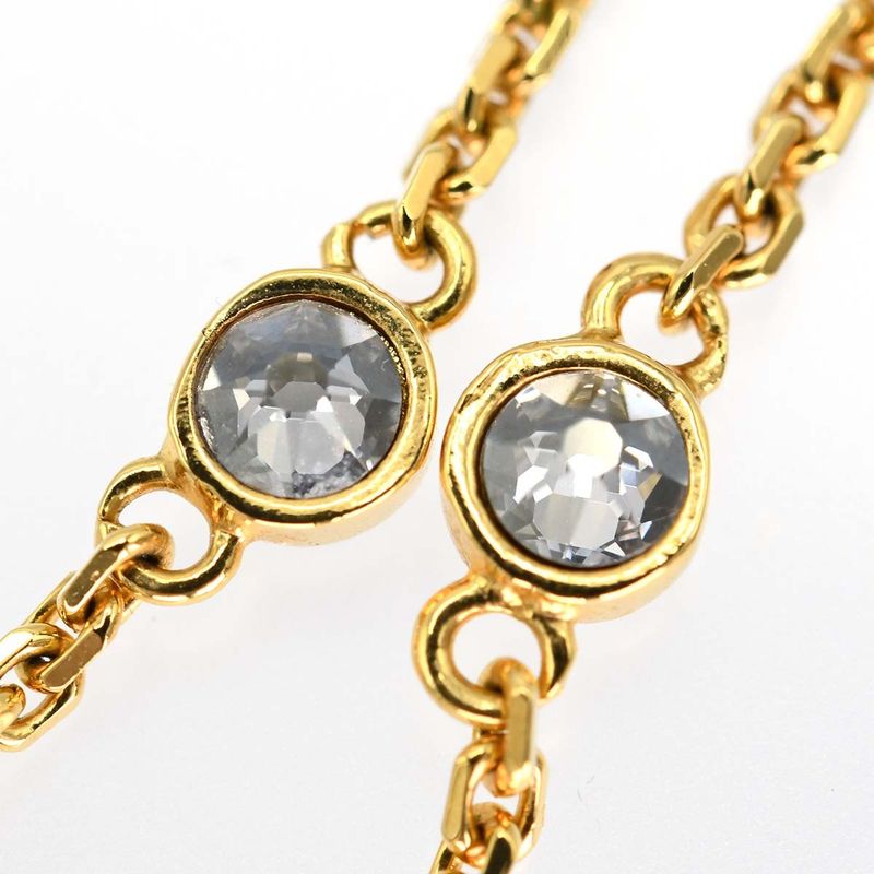 Christian DIOR CD Logo Rhinestone Necklace Accessory Gold Color Total Weight