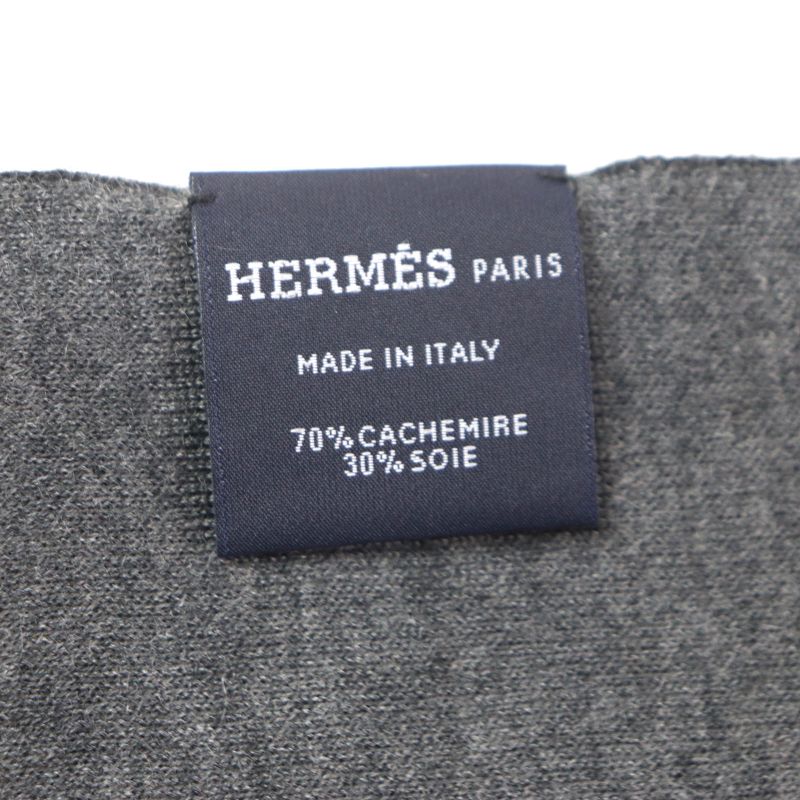 Hermes Alle Le Tour Cashmere Silk H Embroidery Reversible Scarf Black Gray