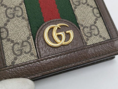 Gucci Bifold Wallet Compact Wallet Ophidia Leather PVC Brown 493075