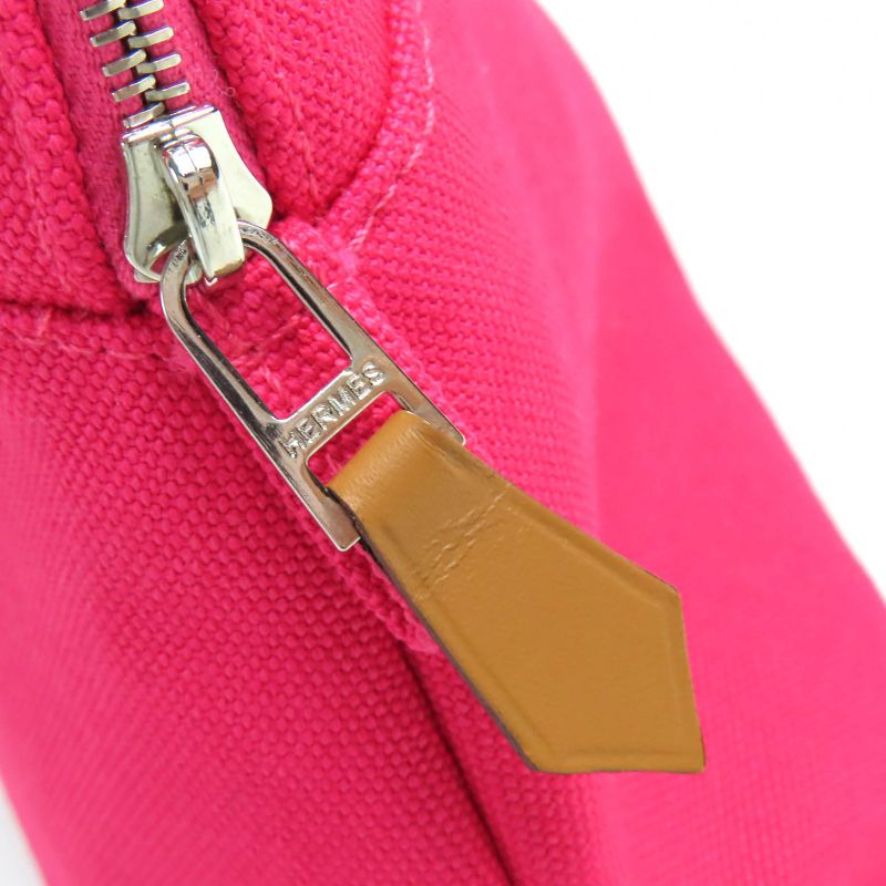 Hermes Bolide Pouch MM Hibiscus H Logo Embroidery Leather Use 100% Cotton