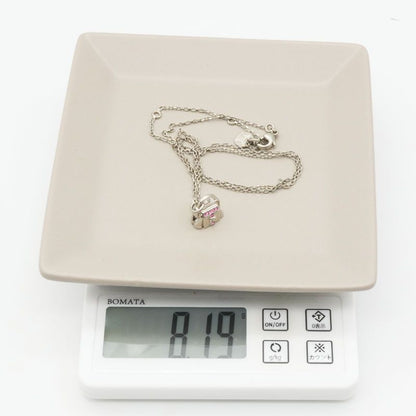 Celine Bag Shape Necklace Silver Pink Stone Bag 24-4636