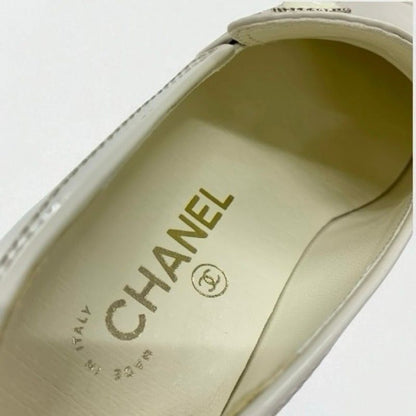 Chanel Loafer Leather Shoes Patent Leather White Gold Here Mark Thick Sole