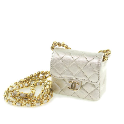 Chanel Chain Pochette Micro Matelasse Calf Silver Ladies Shoulder Bag