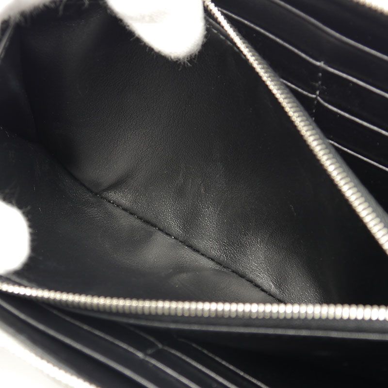 Celine Round Zip Long Wallet Shape Pressed Leather Metallic Silver Round Zipper