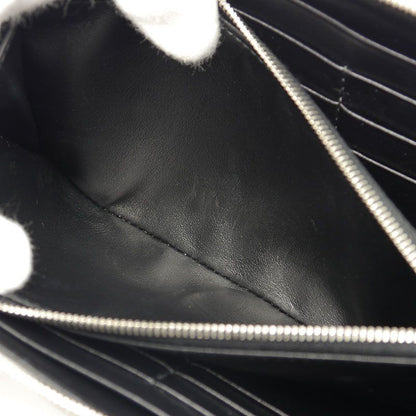 Celine Round Zip Long Wallet Shape Pressed Leather Metallic Silver Round Zipper