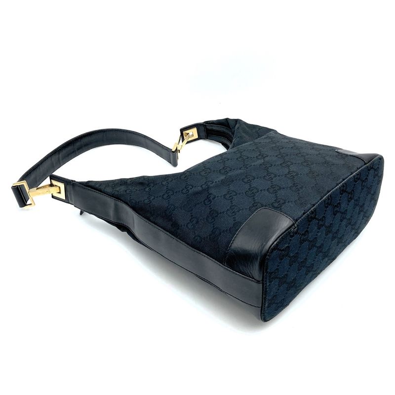 Gucci 001 4204 Shoulder Bag Handbag Black GG Canvas/leather Ladies Men Fashion