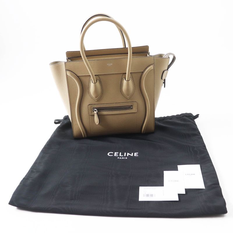 Celine 18979 Luggage Micro Shopper Dune Drummed Calfskin Handbag Storage With