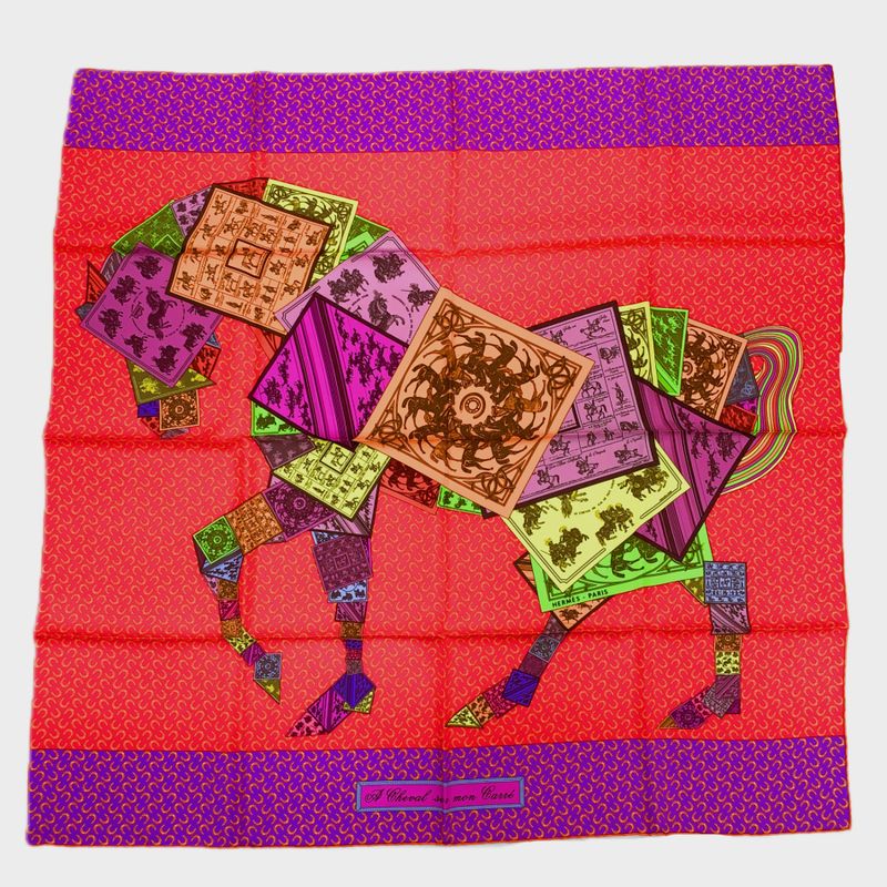 Hermes Carre 90 Cheval SUR MON Carre On Horseback Scarf 100% Silk