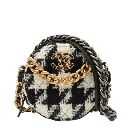 Chanel Coco Mark Chain Shoulder Bag Black White Tweed Leather Women's Chanel