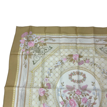 Hermes Large Scarf Silk Carre 90 JEUX DE Paille Straw Play Beige