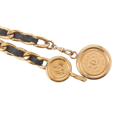 Chanel Coco Mark Chain Belt GP X Leather Black X Gold (gold Plated) Earring