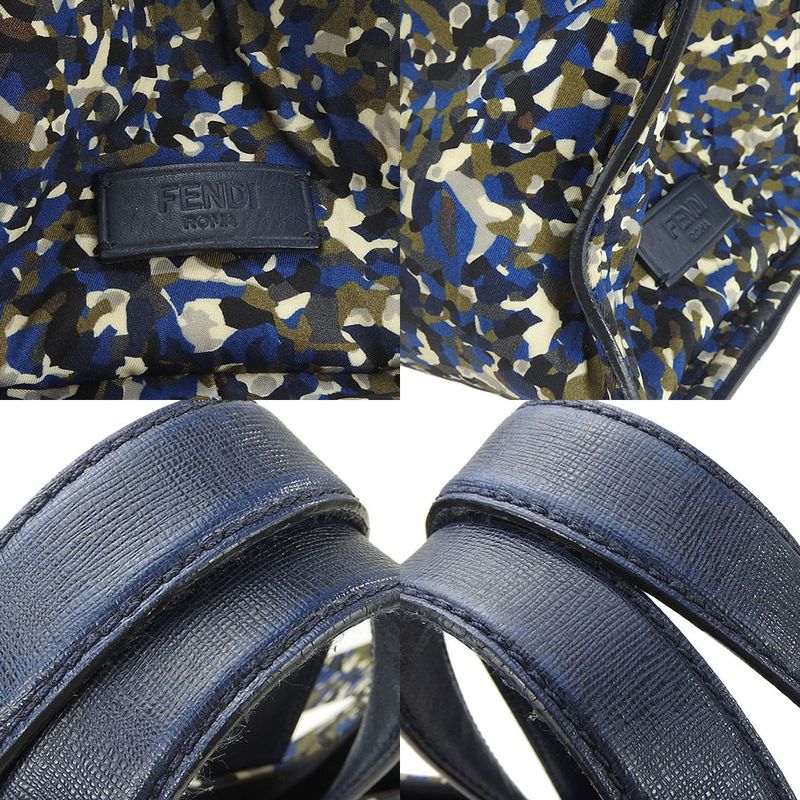 Fendi Tote Bag Bugs 7va367 Nylon Leather Navy Silver Hardware Monster Chamois