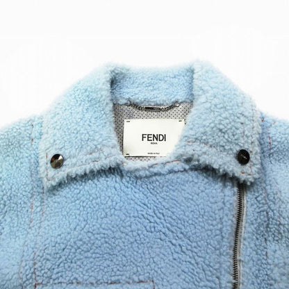 Fendi Lamb Mouton Double Riders Jacket Short Length Light Blue Size 40 Ap12-15-4