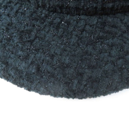 CHANEL 22B Aa8562 Coco Mark Fantasy Tweed Cap Hat Black Lame M With Box Made