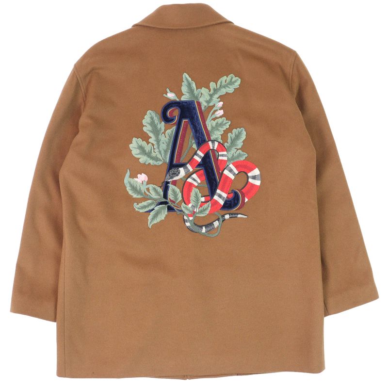 Gucci 728446 100% Cashmere Snake Embroidery Gold Button Single Breasted Coat