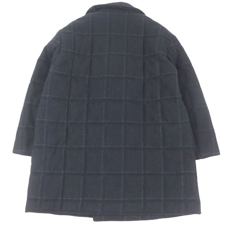 Hermes 23AW Cashmere Blend Windowpane Padded Double Breasted Coat Patted Coat