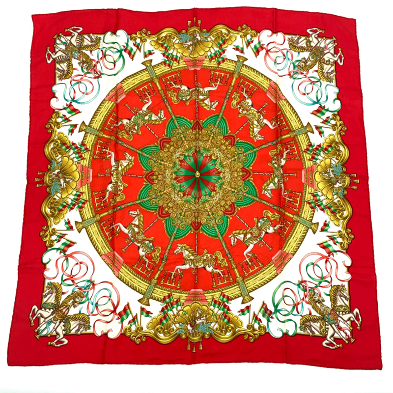 Hermes Carre 90 LUNA PARK Amusement Park White And Red Scarf 100% Silk